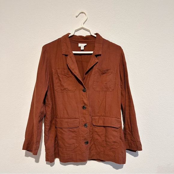 J. Jill Shirt Jacket Petite Small 100% Linen Blazer Rust Brown Lagenlook Auburn - Picture 1 of 12